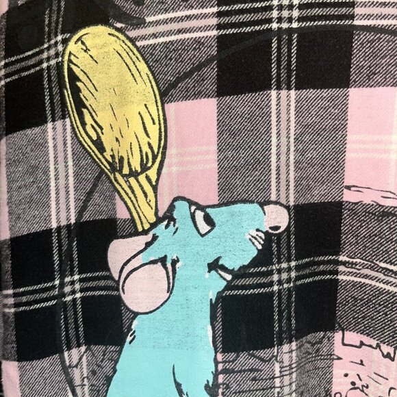 DISNEY LA RATATOUILLE REMY Plaid Flannel Button Down Pink & Black Ombre Shirt  L - Picture 8 of 13